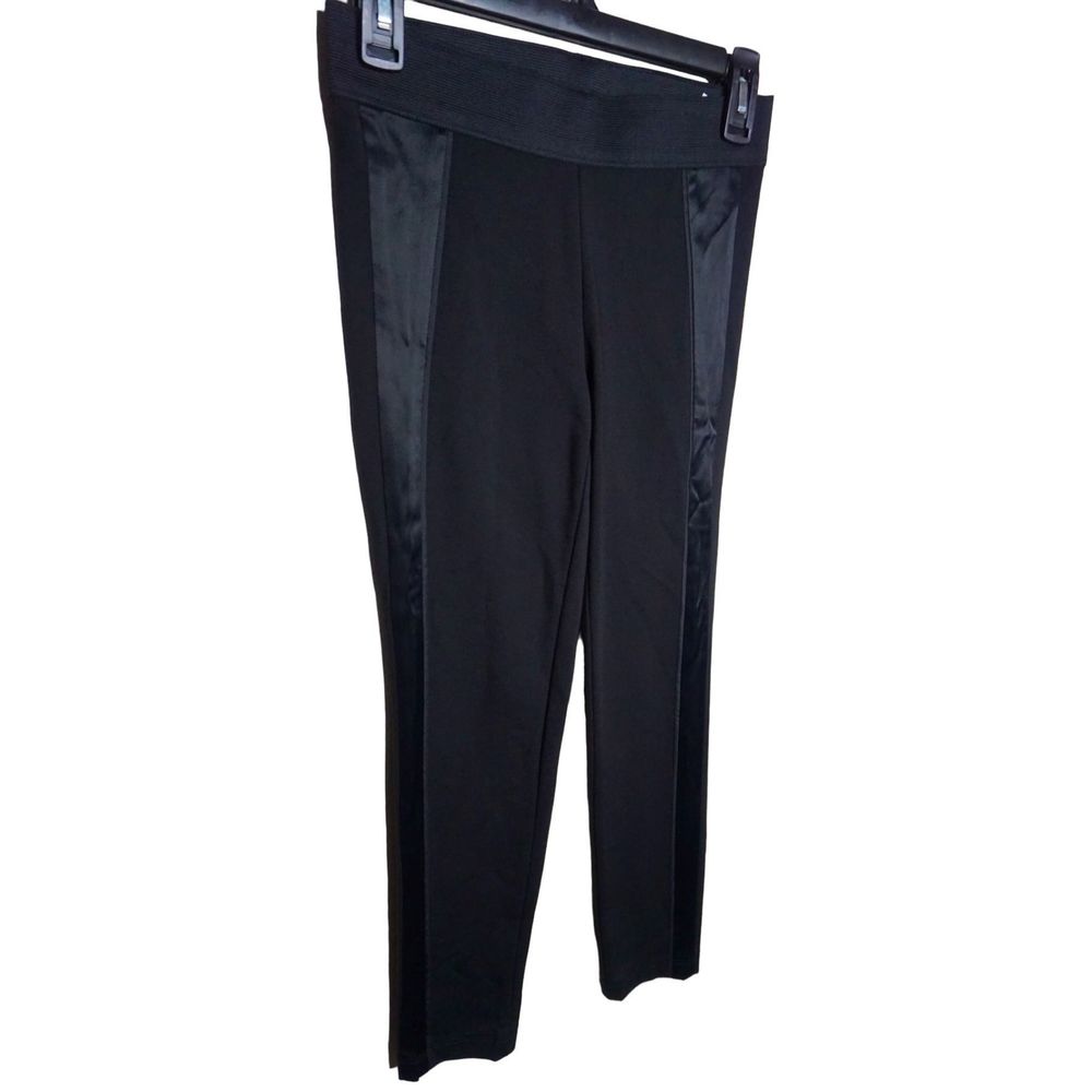 Vince Women's Black‎ Side Stripe Satin Panel Sz XS Skinny Leggings Dress Pants